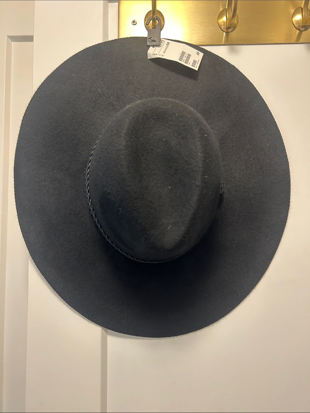 H&M Black Wide-Brim Felt Hat with Braided Band